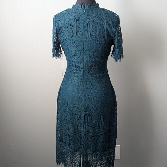 NWT Elegant Wedding Guest Lace Dress GreenShort Sleeve Dress -- Size M - Picture 6 of 12